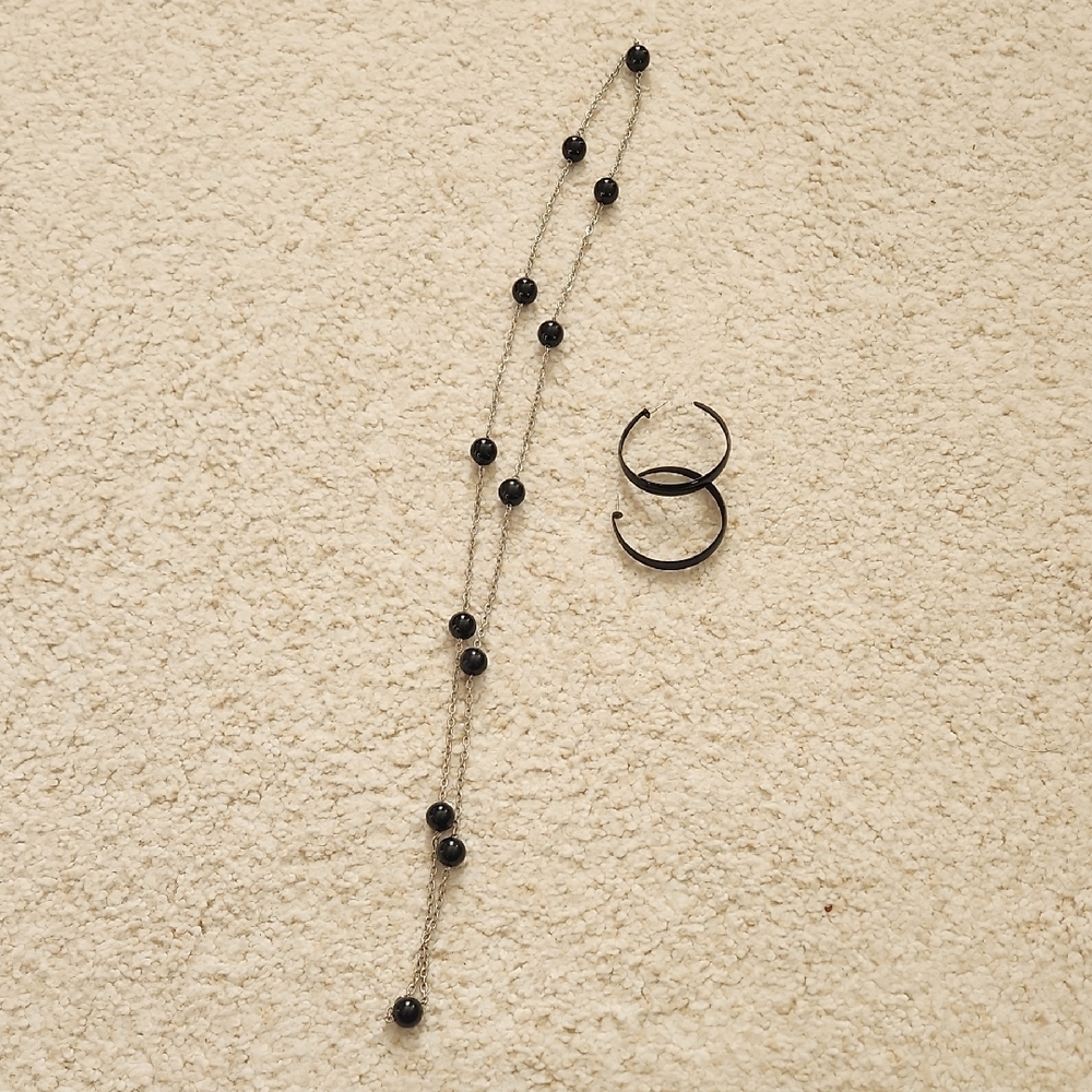 Elegant Black Beaded Necklace and Earring Set